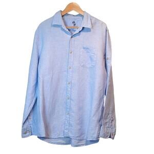 Ocean & Coast Men's Blue Linen Shirt Roll Tab Sleeves Size Large